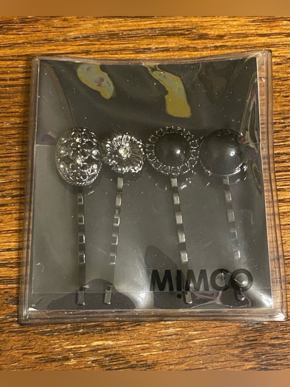 MIMCO Black & Silver Gothic Bobby Pin Hair Clip Set Crystal Pearl NIP